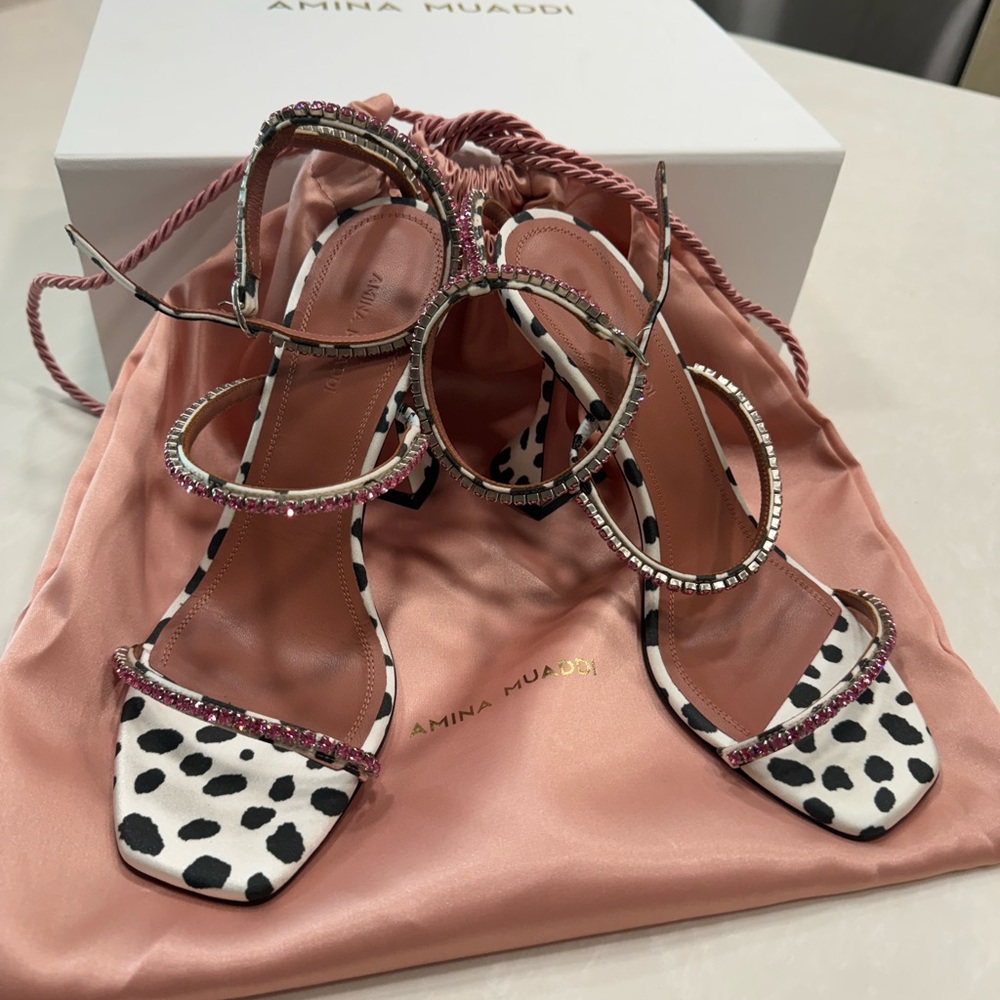 AMINA MUADDI Gilda Crystal-Embellished Satin Sandals - Picture 10 of 13